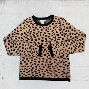 H Halston Women's Leopard Print Brown Black Long Sleeve Sweater Size Small
